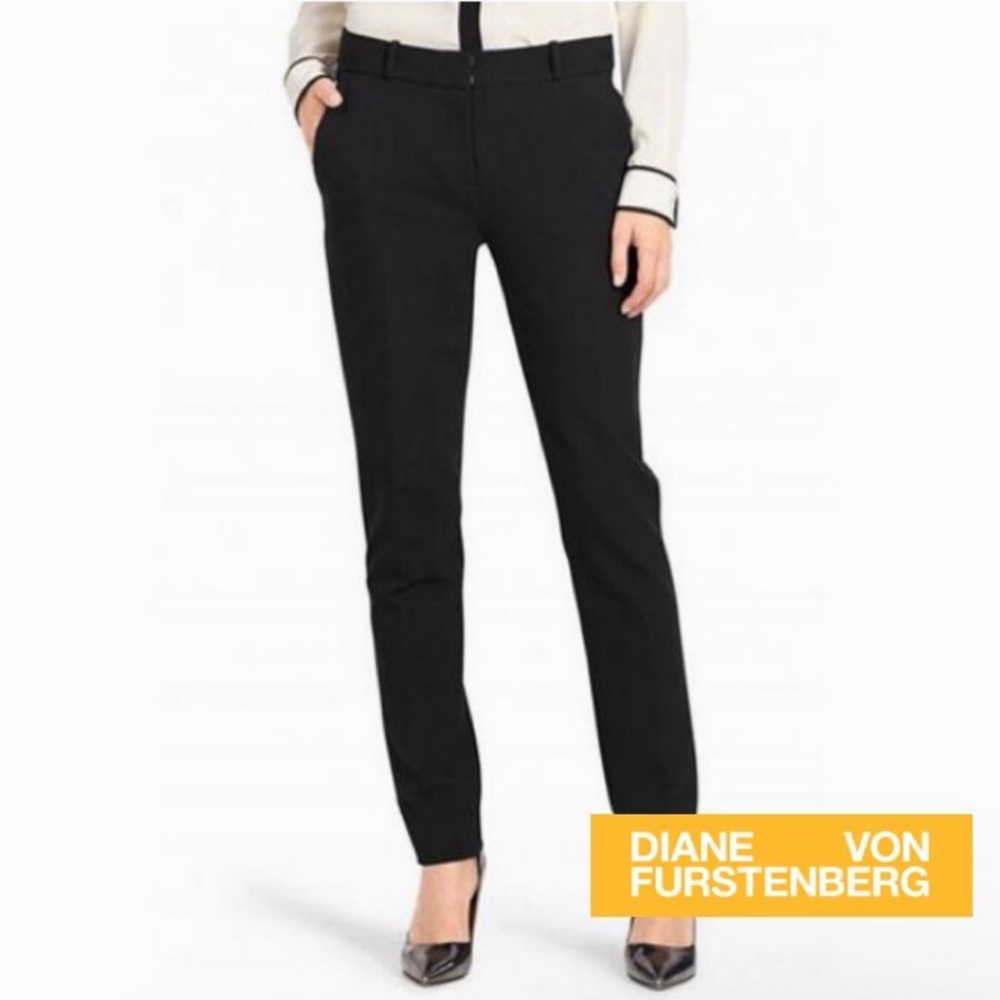 Like New No Flaws Diane Von Furstenberg straight ponte black pants trousers sz 0